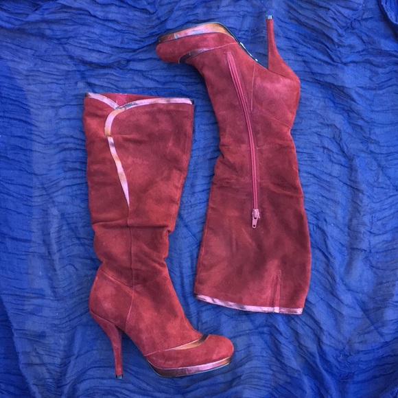 bebe Shoes Bebe Red Wine Colored Suede Stiletto Boots Poshmark